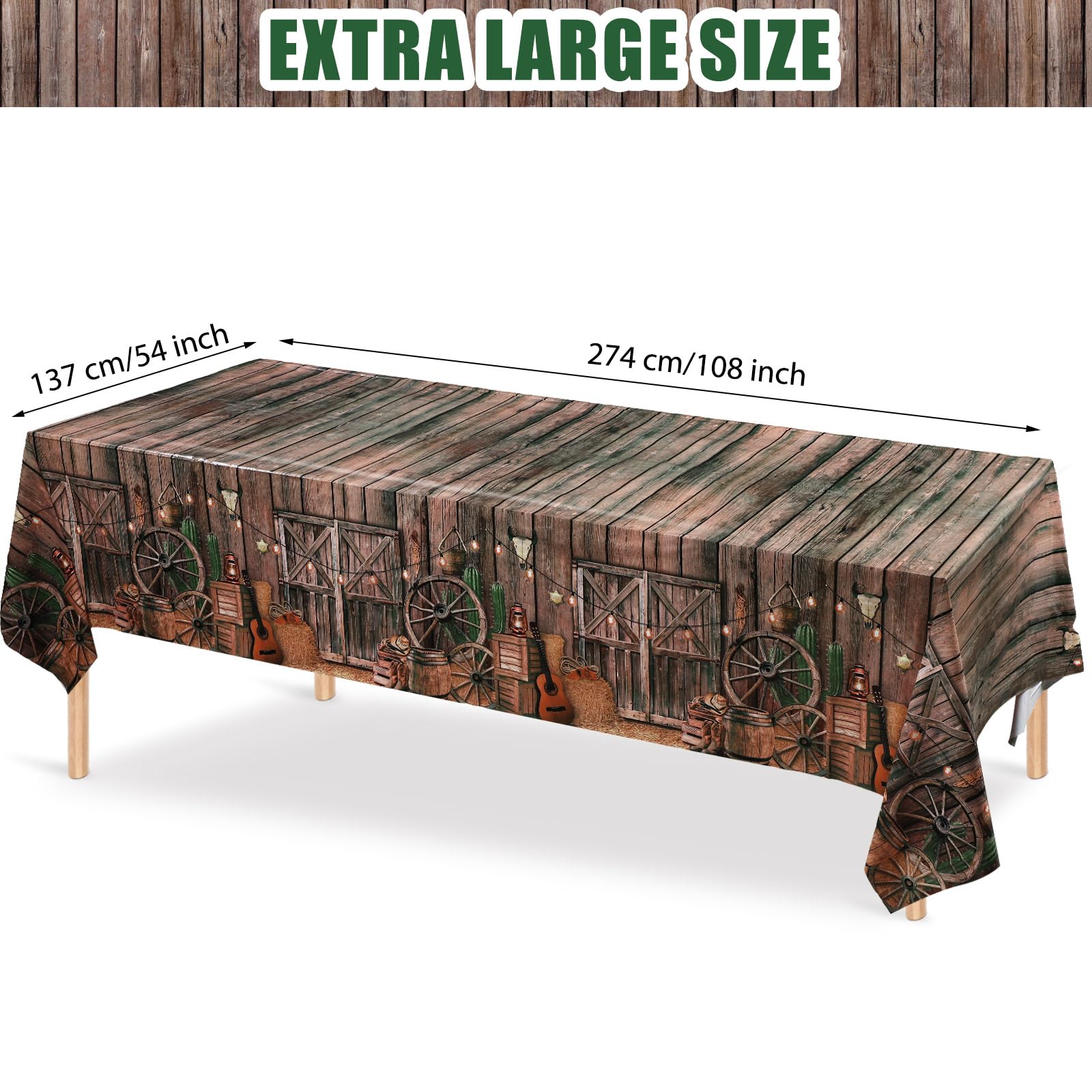 Tiamon 6 Pcs Western Cowboy Tablecloth – Waterproof Plastic Table Cover 54 x 108 in