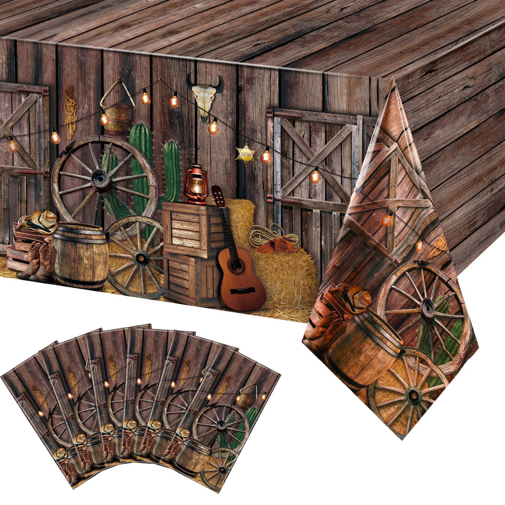 Tiamon 6 Pcs Western Cowboy Tablecloth – Waterproof Plastic Table Cover 54 x 108 in