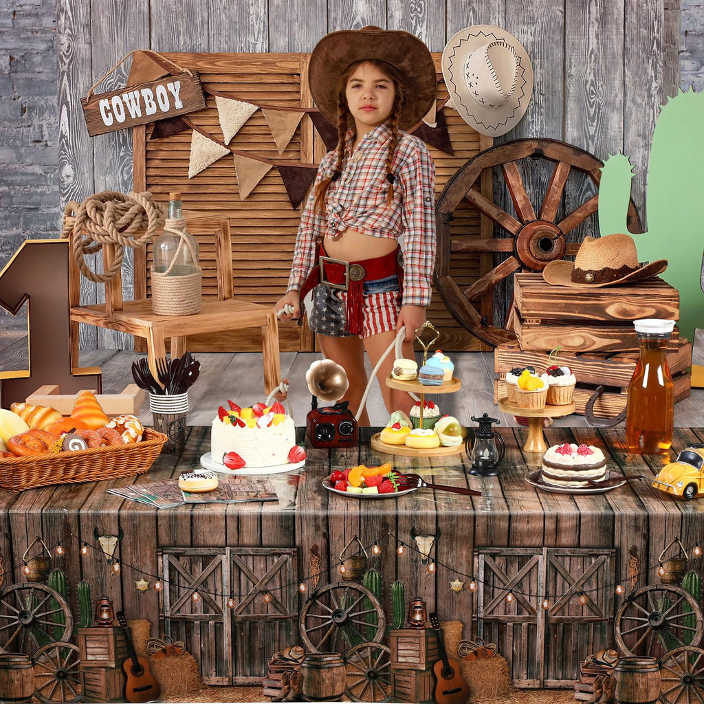Tiamon 6 Pcs Western Cowboy Tablecloth – Waterproof Plastic Table Cover 54 x 108 in