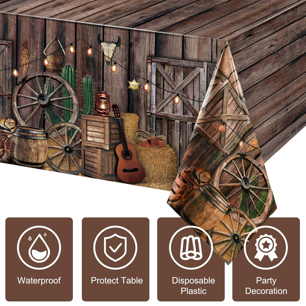 Tiamon 3-Pcs Western Party Tablecloth Set — Waterproof Cowboy Theme Table Covers 137 x 274 cm (54 x 108 in)