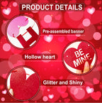 Tifeson Happy Valentine's Day Banner – NO DIY Glitter Red & Pink Heart Garland for Valentines Party Decor