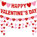 Tifeson Happy Valentine's Day Banner – NO DIY Glitter Red & Pink Heart Garland for Valentines Party Decor