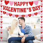 Tifeson Happy Valentine's Day Banner – NO DIY Glitter Red & Pink Heart Garland for Valentines Party Decor