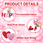 Tifeson Happy Galentine's Day Banner - Red Pink Glitter Heart Garland for Ladies & Girls Parties