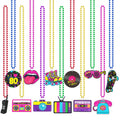 Tigeen 48 Pcs 80s Beaded Necklaces – Neon Colors, Retro Party Set, 12 Styles