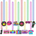 Tigeen 48 Pcs 80s Beaded Necklaces – Neon Colors, Retro Party Set, 12 Styles