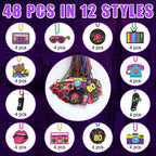 Tigeen 48 Pcs 80s Beaded Necklaces – Neon Colors, Retro Party Set, 12 Styles