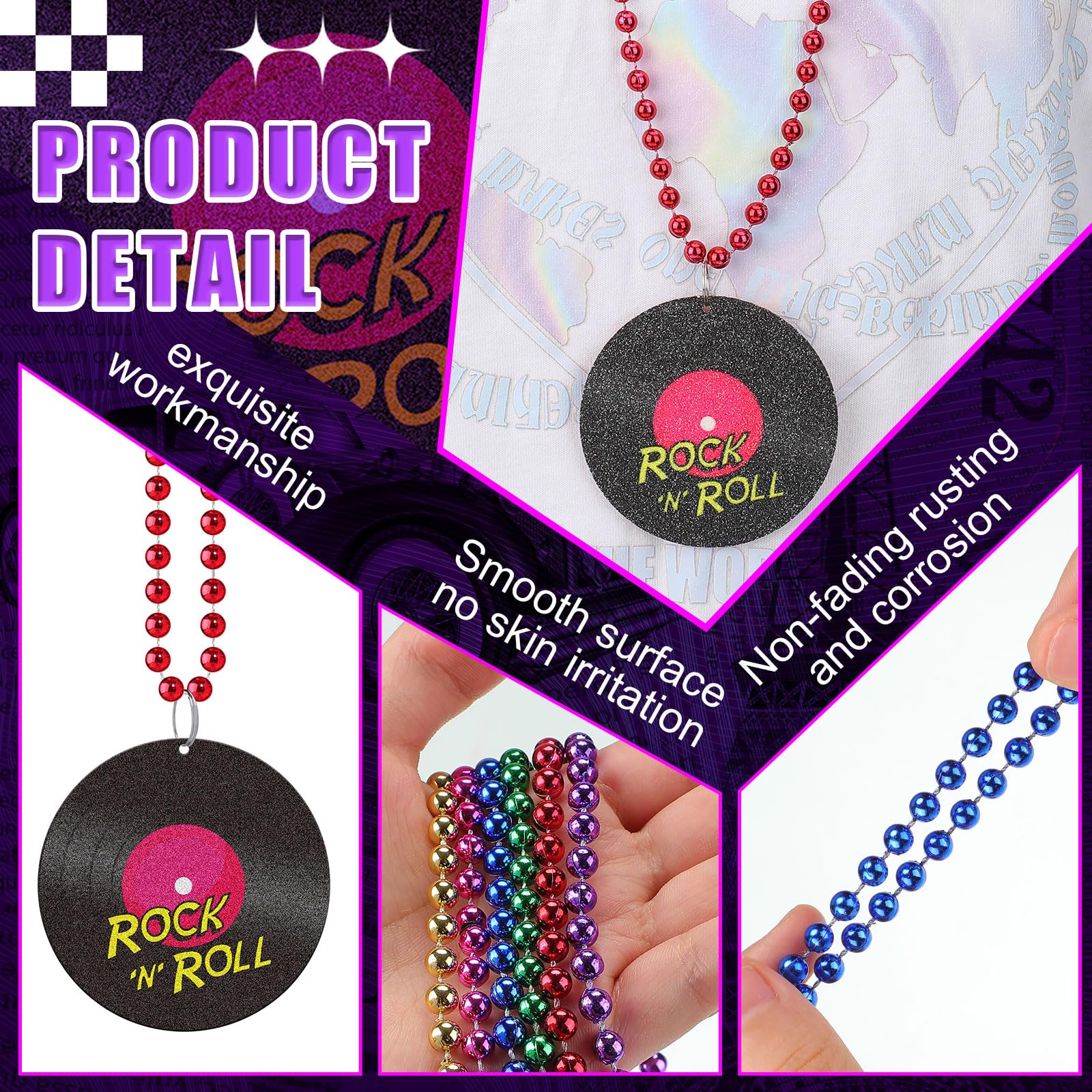 Tigeen 48 Pcs 80s Beaded Necklaces – Neon Colors, Retro Party Set, 12 Styles