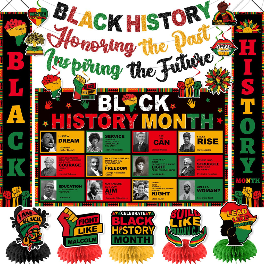 tineit Black History Month Decorations – 24Pcs Banner Set for Classrooms