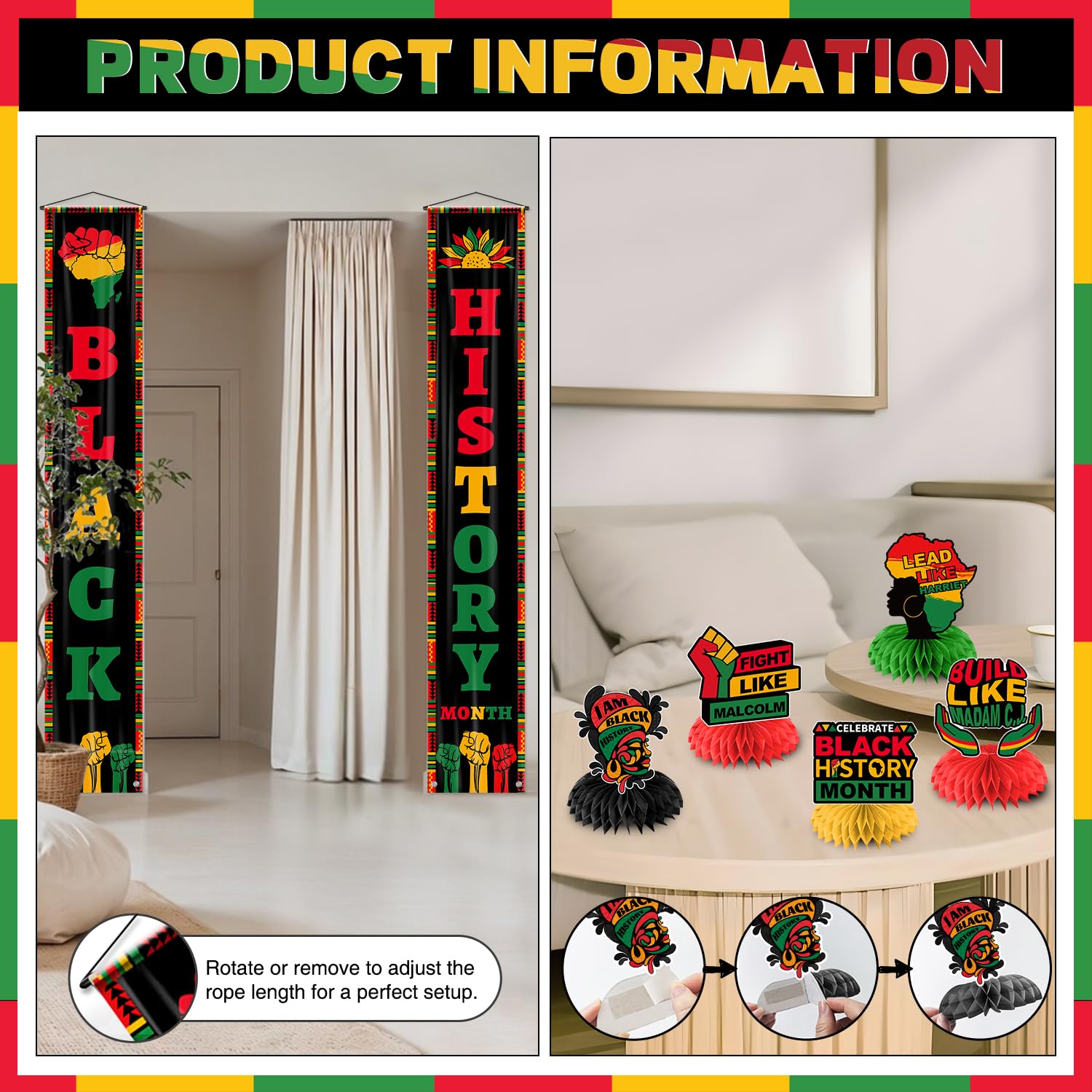 tineit Black History Month Decorations – 24Pcs Banner Set for Classrooms