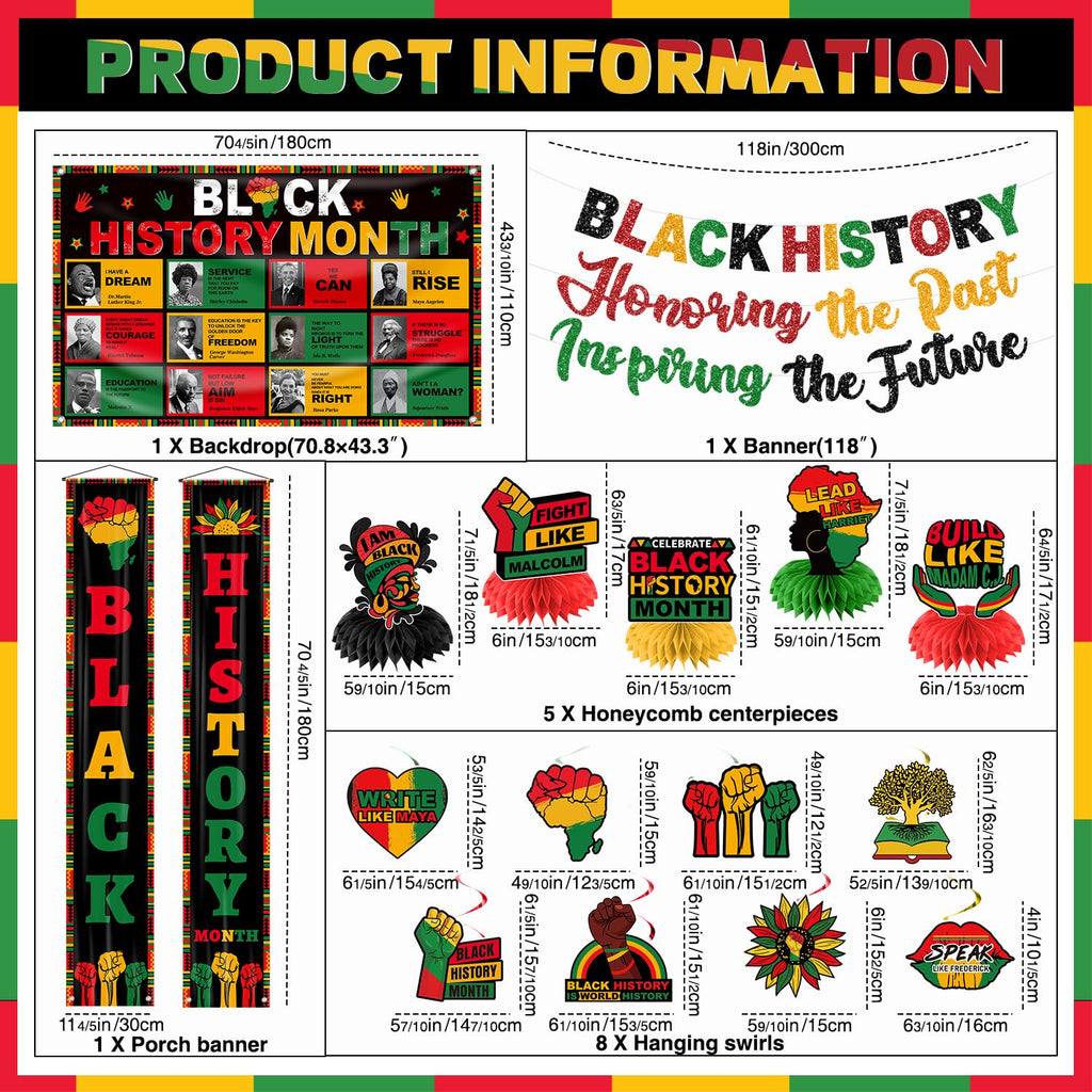 tineit Black History Month Decorations – 24Pcs Banner Set for Classrooms