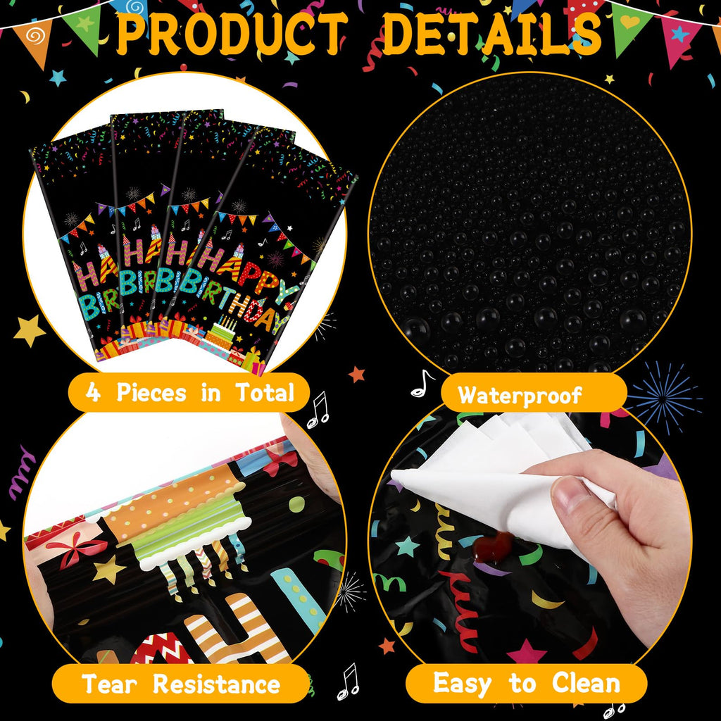 Tingjoo 4 Pcs Happy Birthday Tablecloth | 54 x 108 in Disposable Plastic Table Cover with Colorful Balloons