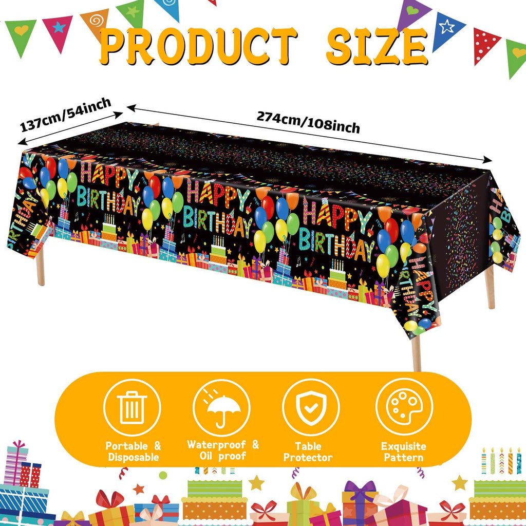 Tingjoo 4 Pcs Happy Birthday Tablecloth | 54 x 108 in Disposable Plastic Table Cover with Colorful Balloons