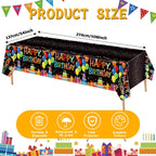 Tingjoo 4 Pcs Happy Birthday Tablecloth | 54 x 108 in Disposable Plastic Table Cover with Colorful Balloons