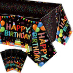 Tingjoo 4 Pcs Happy Birthday Tablecloth | 54 x 108 in Disposable Plastic Table Cover with Colorful Balloons