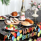 Tingjoo 4 Pcs Happy Birthday Tablecloth | 54 x 108 in Disposable Plastic Table Cover with Colorful Balloons
