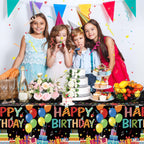 Tingjoo 4 Pcs Happy Birthday Tablecloth | 54 x 108 in Disposable Plastic Table Cover with Colorful Balloons