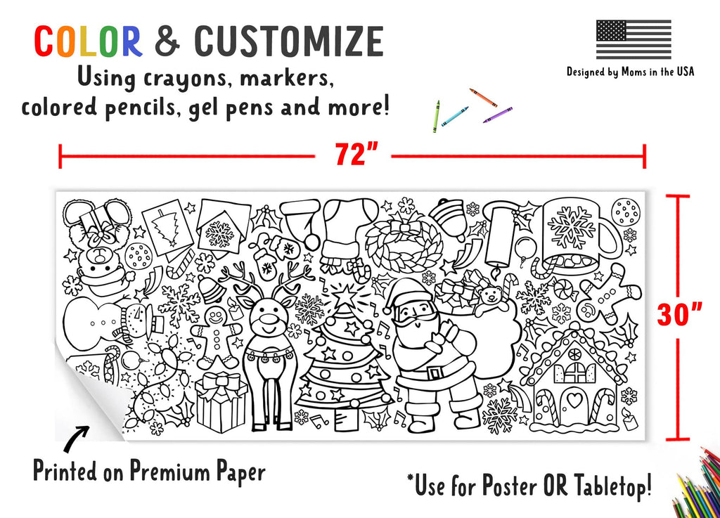 Tiny Expressions Christmas Coloring Tablecloth for Kids | Giant 30x72 Poster (Rolled, No Creases)