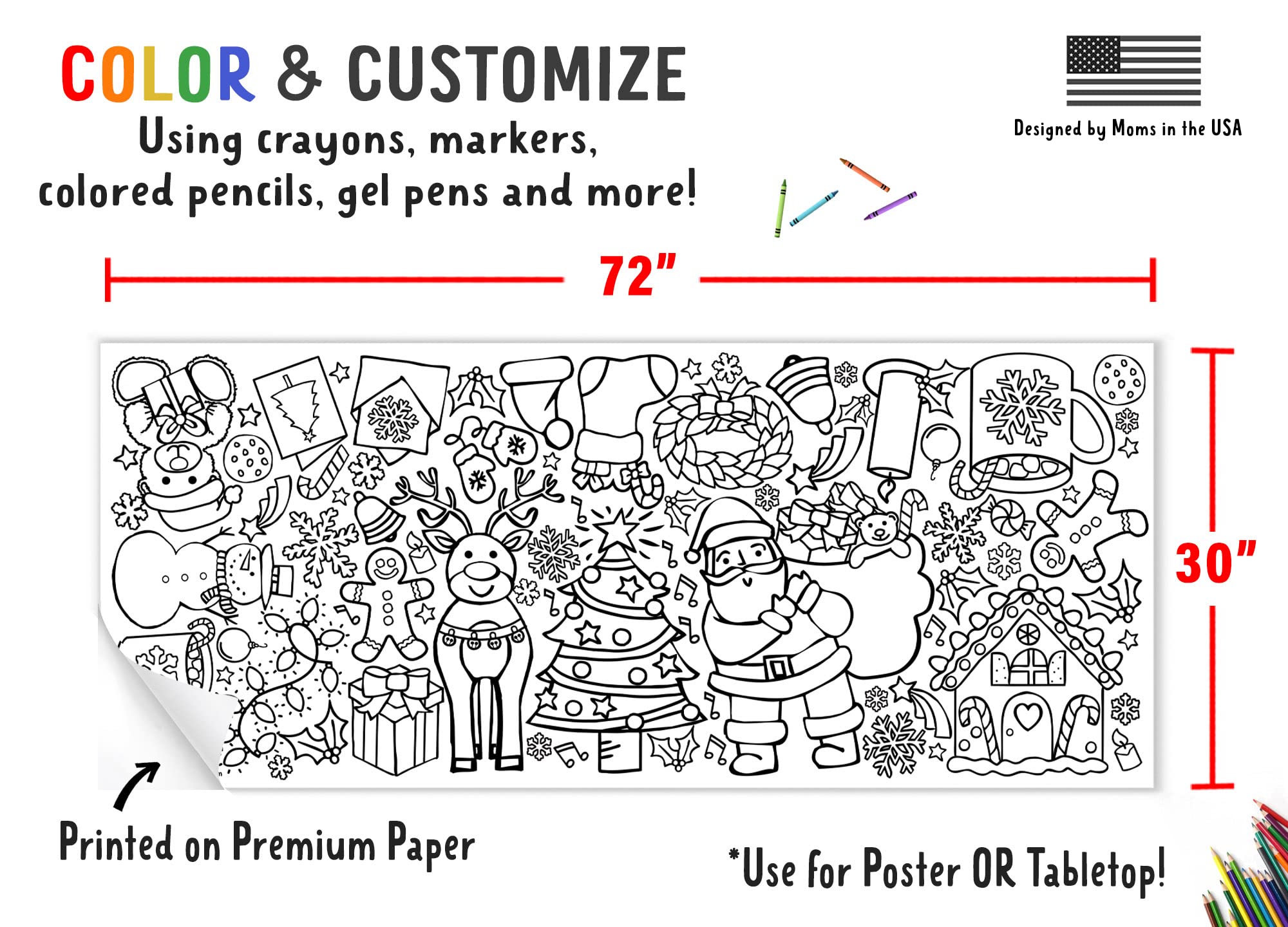 Tiny Expressions Christmas Coloring Tablecloth for Kids | Giant 30x72 Poster (Rolled, No Creases)