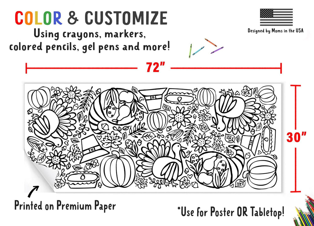 Tiny Expressions Thanksgiving Coloring Tablecloth for Kids - 30x72 Giant Poster (Rolled)