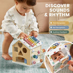 Tiny Land 9-in-1 Wooden Activity Cube – Montessori Toy for Toddlers (Morandi)