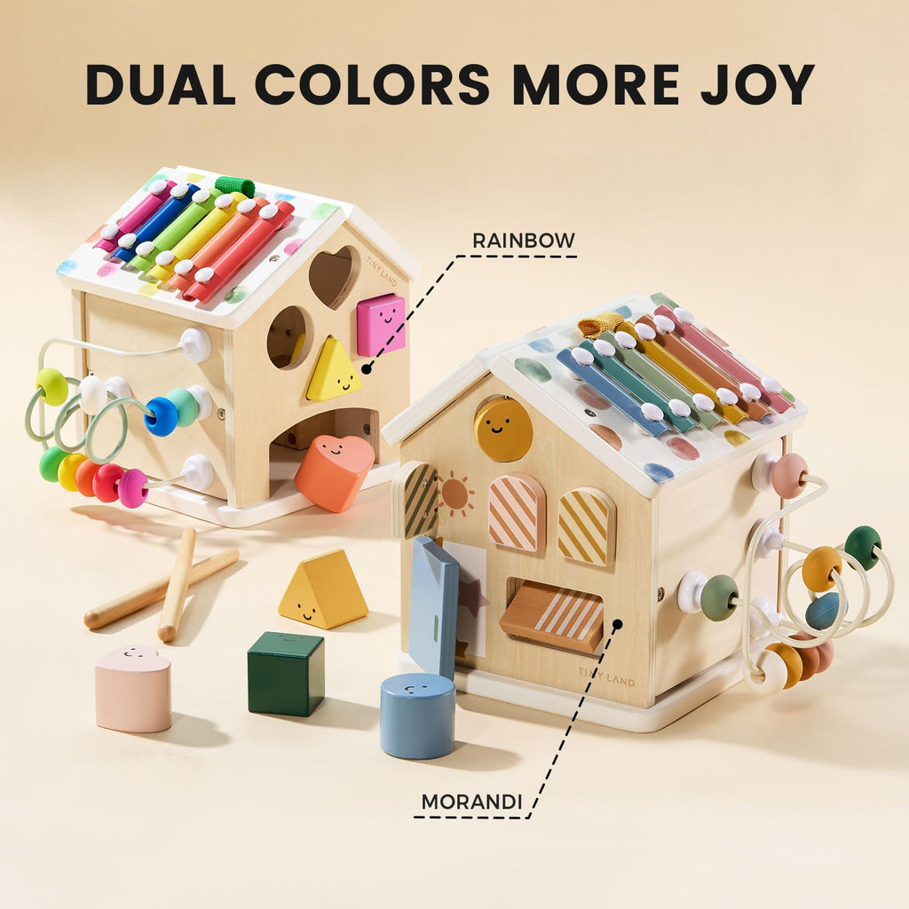 Tiny Land 9-in-1 Wooden Activity Cube – Montessori Toy for Toddlers (Morandi)