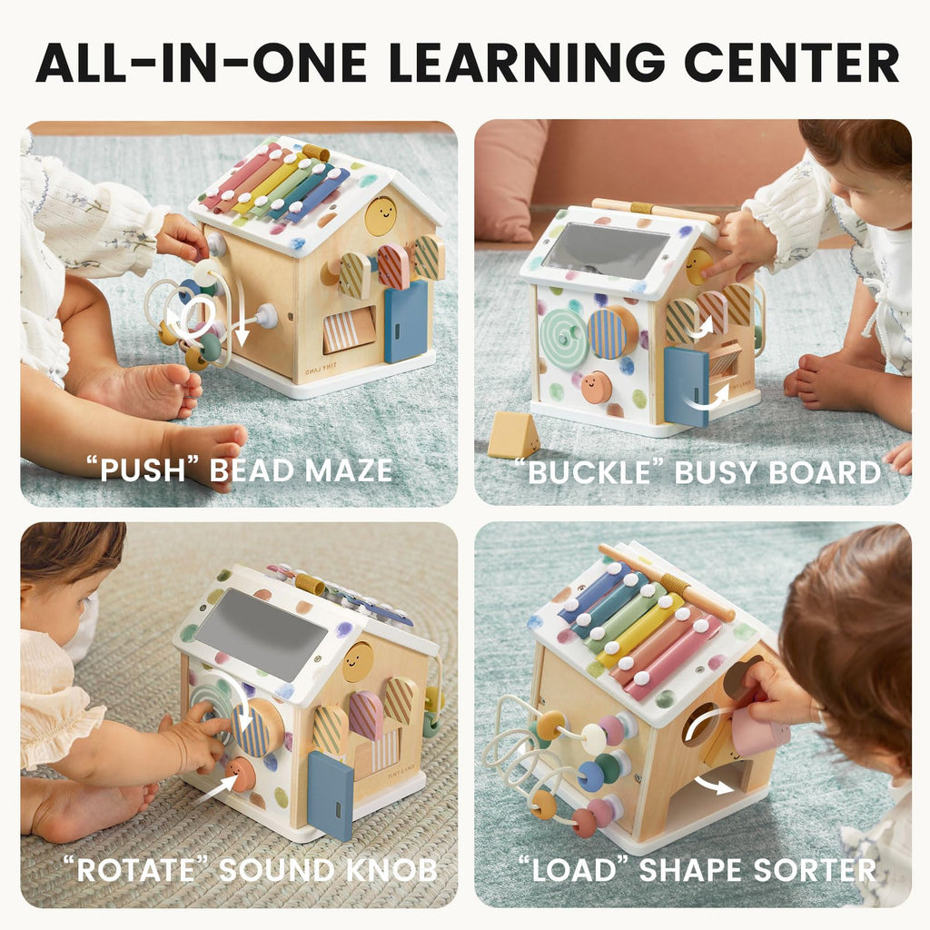 Tiny Land 9-in-1 Wooden Activity Cube – Montessori Toy for Toddlers (Morandi)