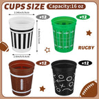 Tioncy 48 Pack Football Plastic Cups – 16 oz Reusable Party Cups, 4 Designs