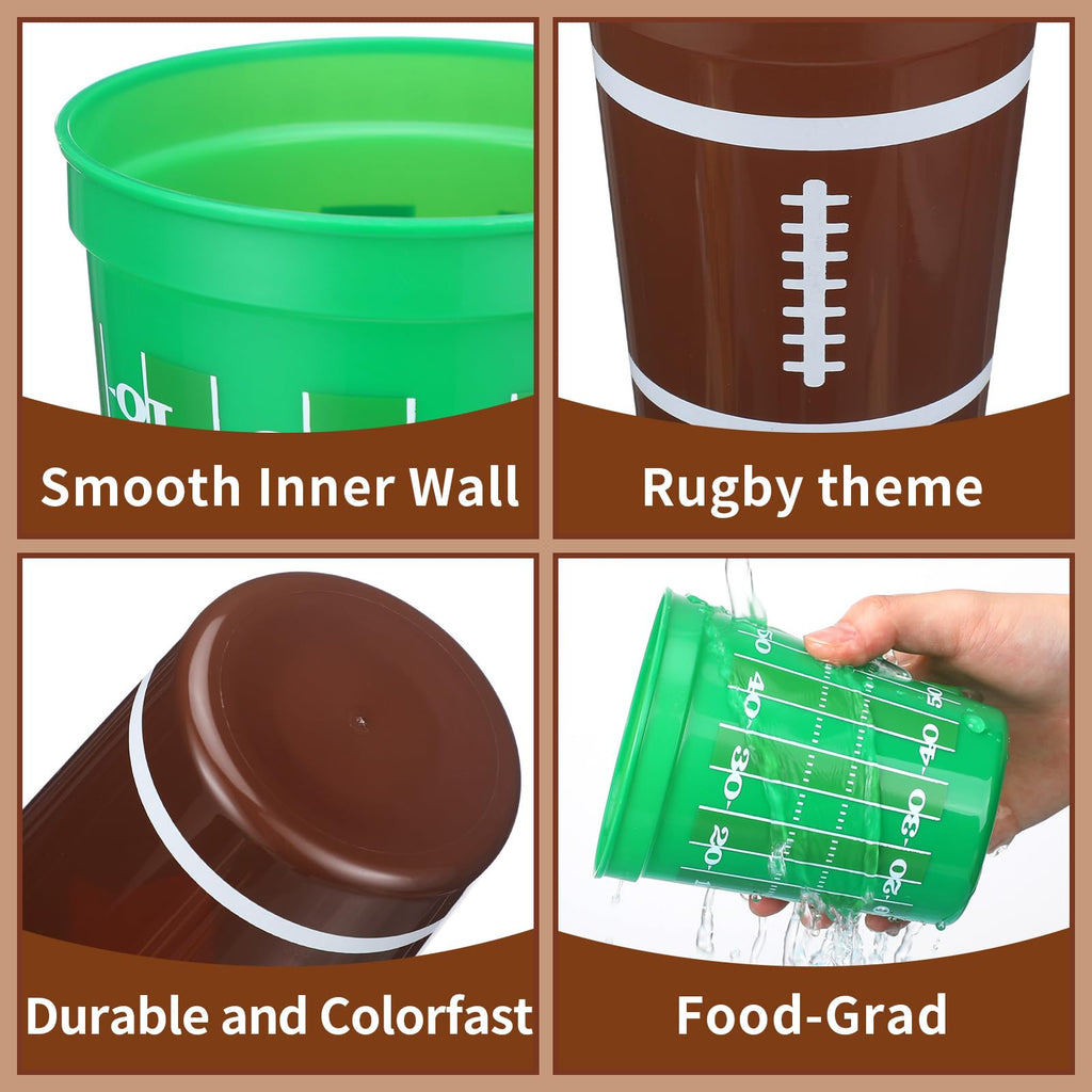 Tioncy 48 Pack Football Plastic Cups – 16 oz Reusable Party Cups, 4 Designs