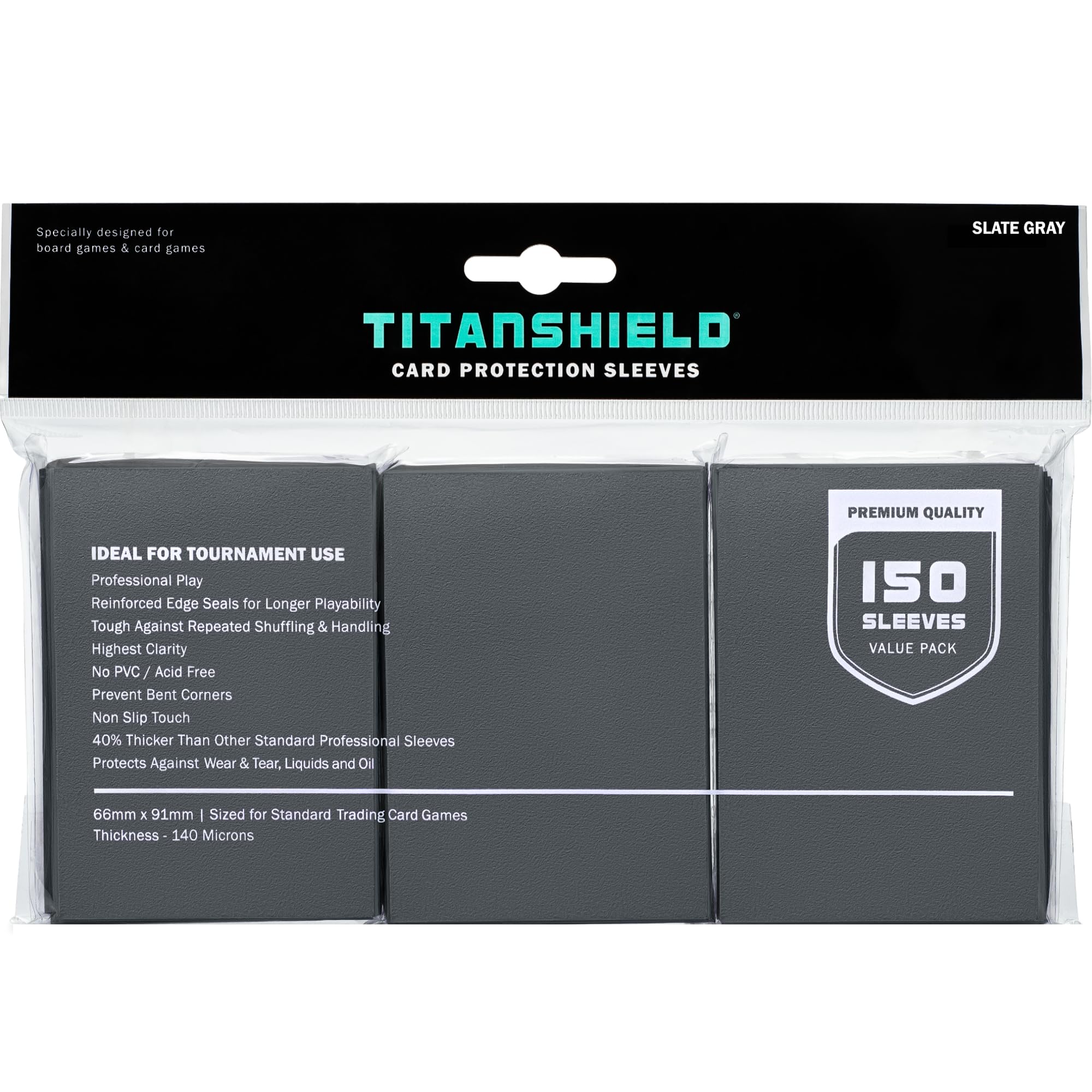TitanShield Premium Card Sleeves 66x91mm – 150 Pack (Slate Gray) for MTG, Pokemon, One Piece, Lorcana, Flesh & Blood