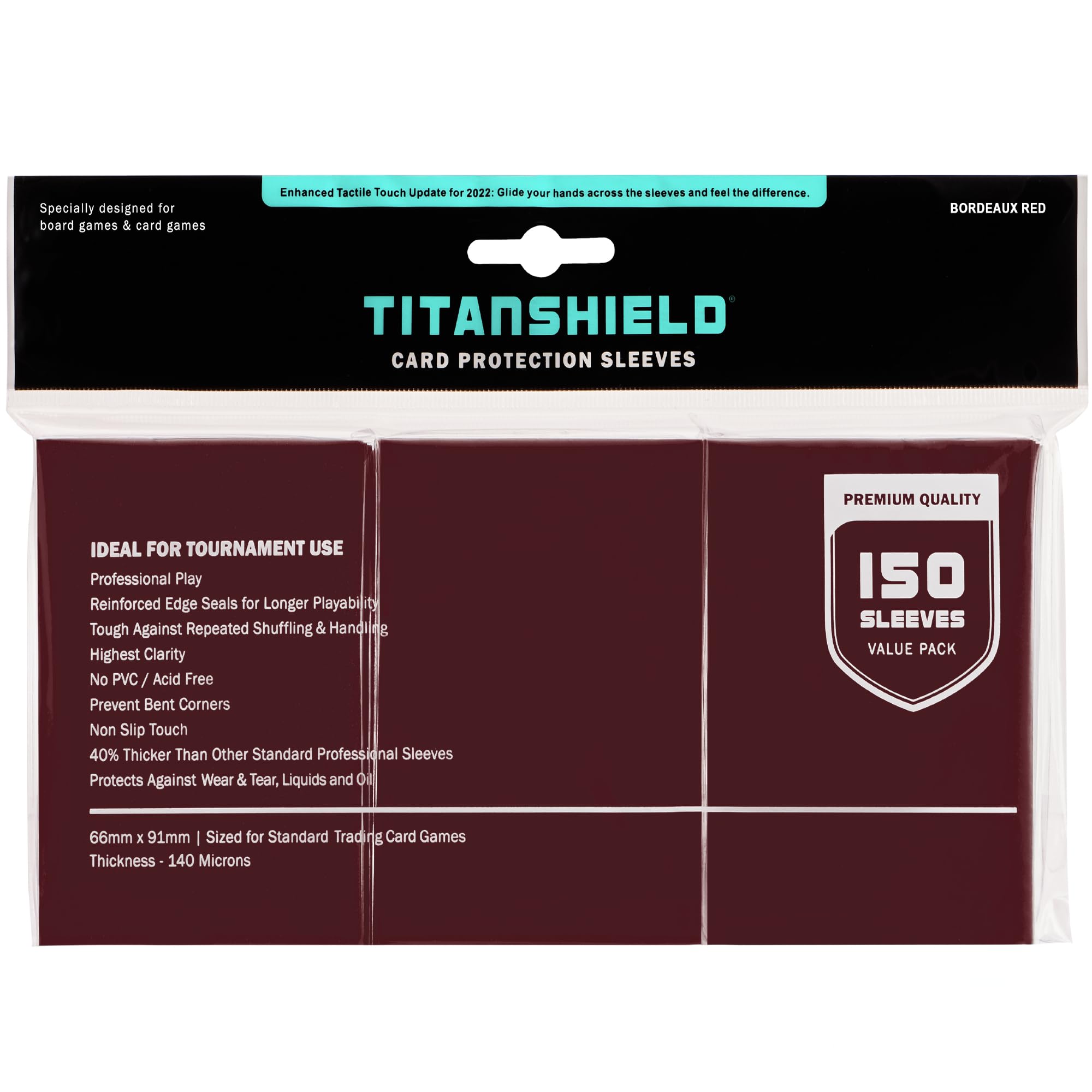 TitanShield Premium Card Sleeves – 150 Standard 66x91mm, Bordeaux Red – Compatible with Pokemon, One Piece, Lorcana, Flesh & Blood, MTG