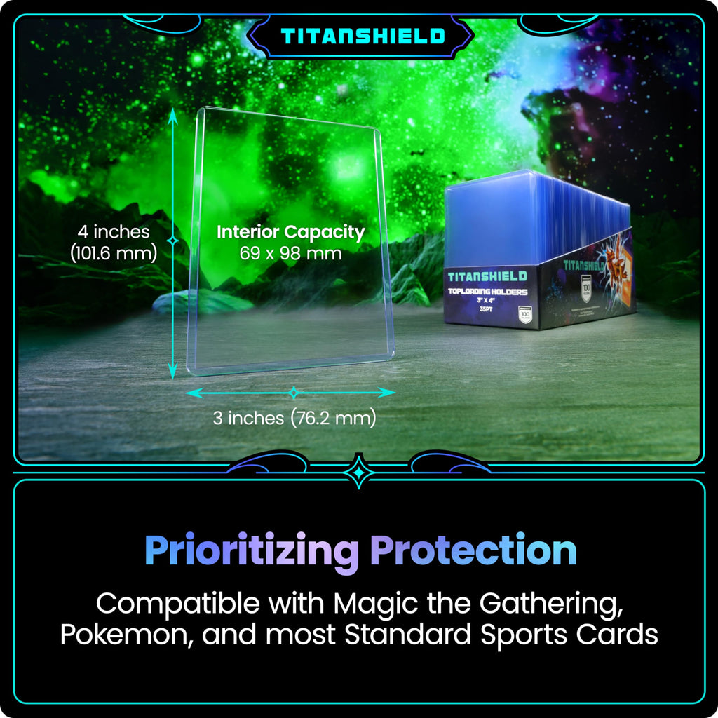 TitanShield 3x4 Inch Seamless Toploaders – 100 ct | Platinum Quality for Pokemon, MTG, Yugioh, and Kpop Photocards