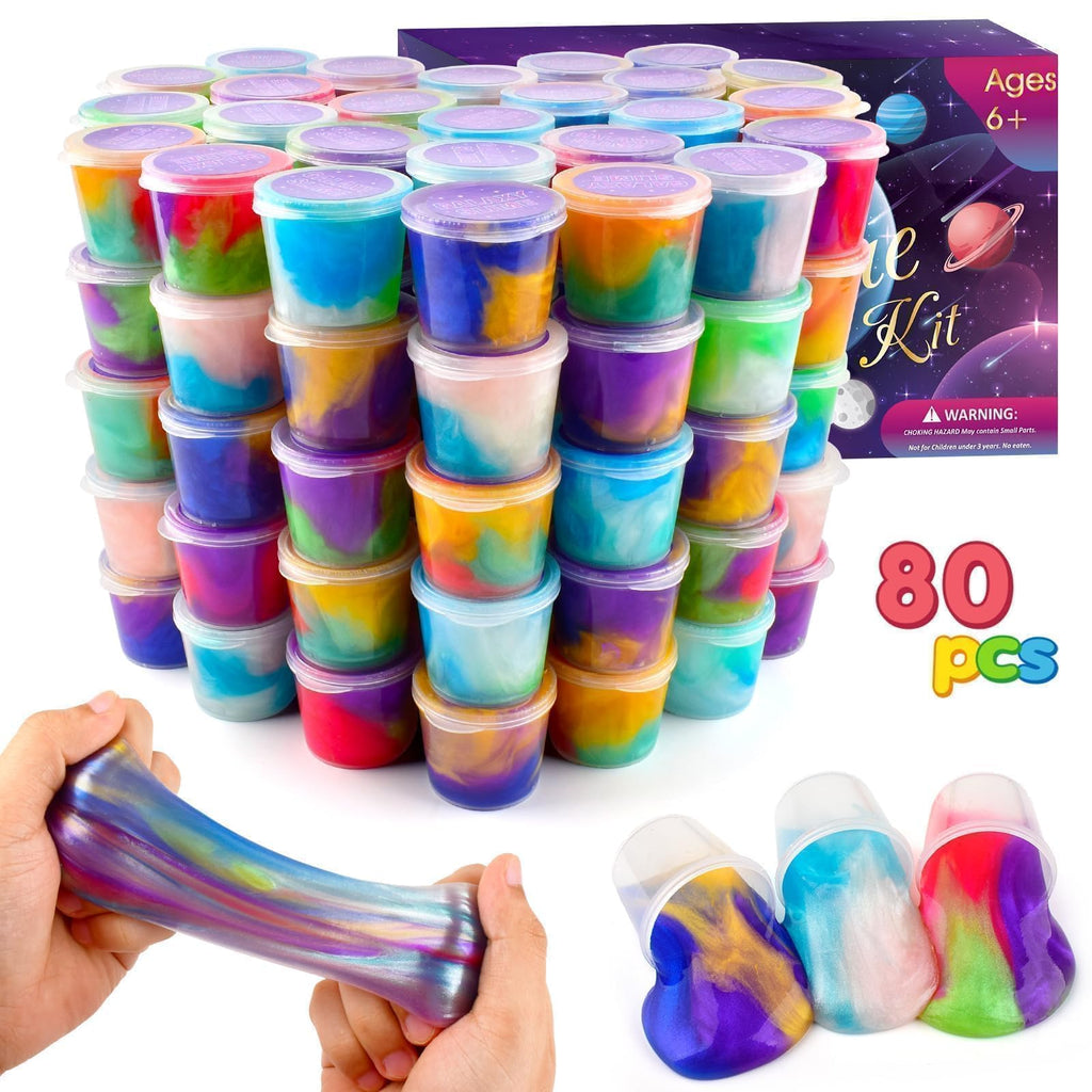 TITRITH 80-Pack Valentine Slime Party Favors Kit | Galaxy Slime Toys for Kids 4–12 | Soft Putty & Stress-Relief Play