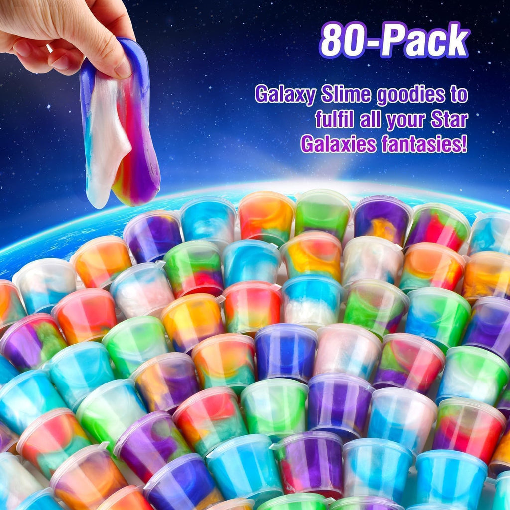 TITRITH 80-Pack Valentine Slime Party Favors Kit | Galaxy Slime Toys for Kids 4–12 | Soft Putty & Stress-Relief Play