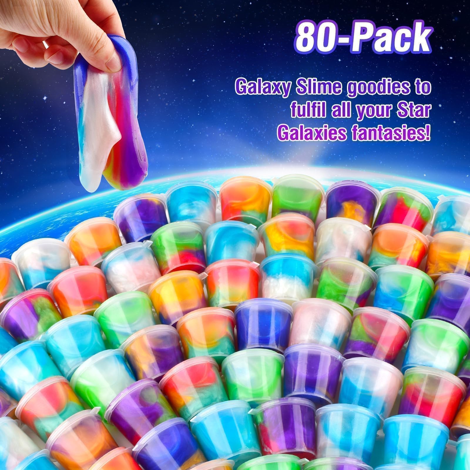 TITRITH 80-Pack Valentine Slime Party Favors Kit | Galaxy Slime Toys for Kids 4–12 | Soft Putty & Stress-Relief Play