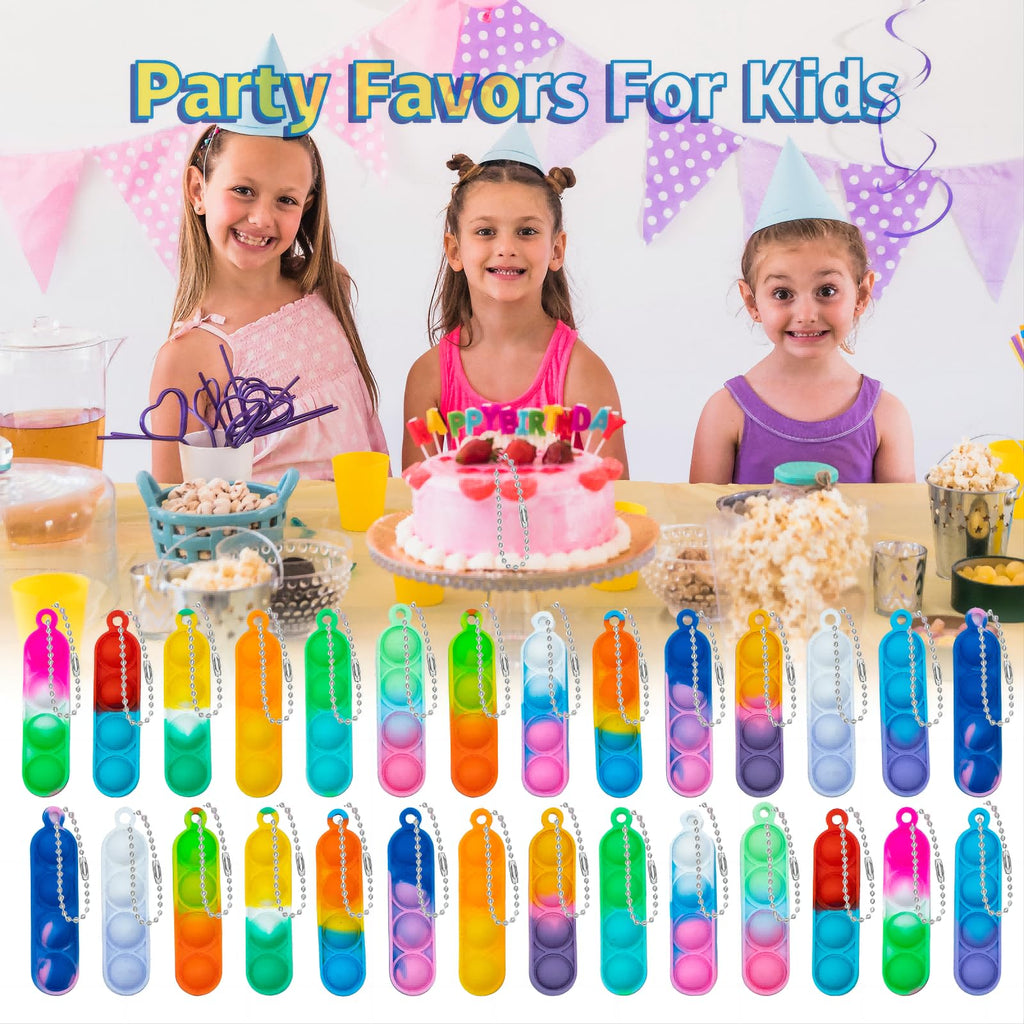 Tiusue 72 Pcs Kids Party Favors Pop Fidget Keychains – Mini Fidget Toys Bulk for Goodie Bags & Classroom Prizes
