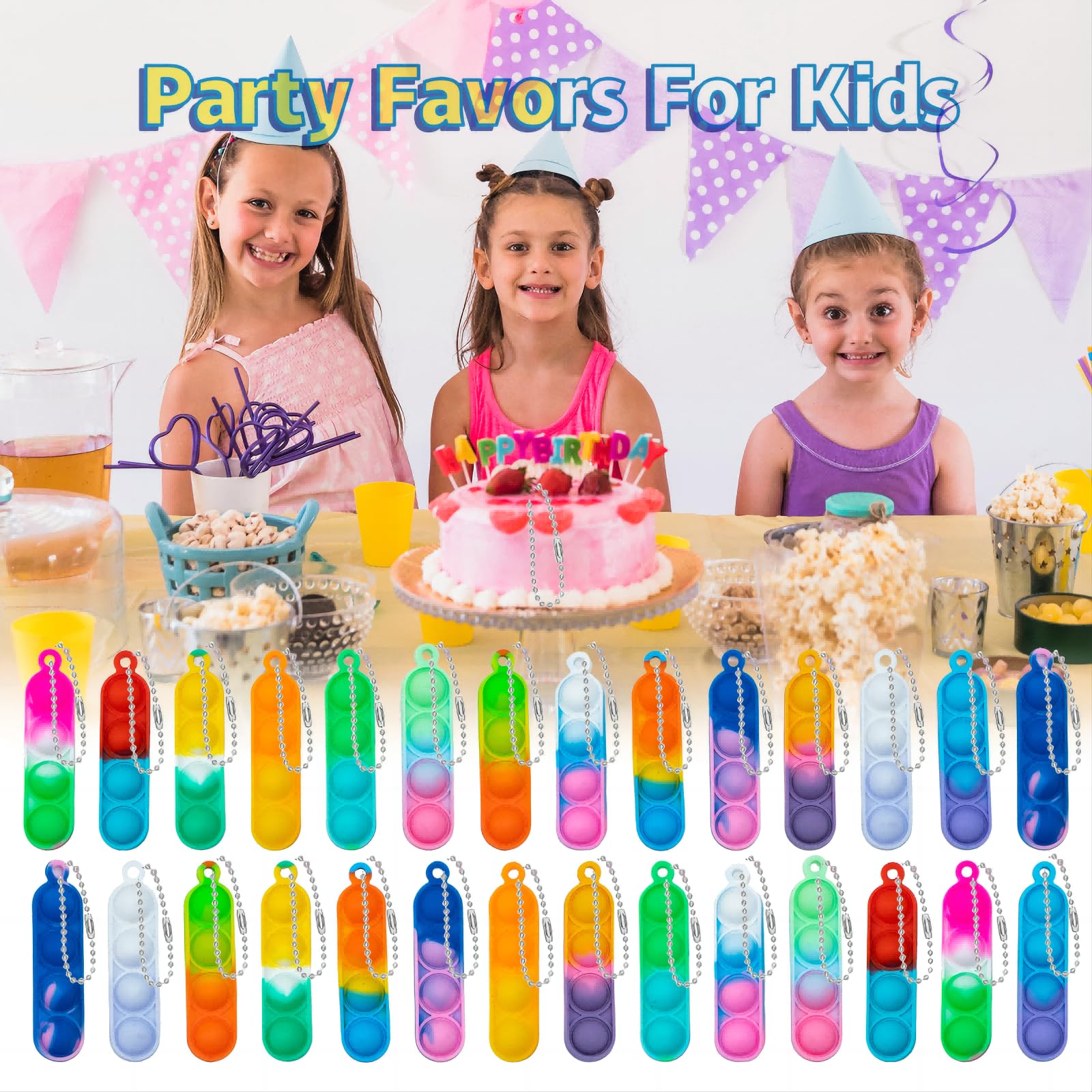 Tiusue 72 Pcs Kids Party Favors Pop Fidget Keychains – Mini Fidget Toys Bulk for Goodie Bags & Classroom Prizes