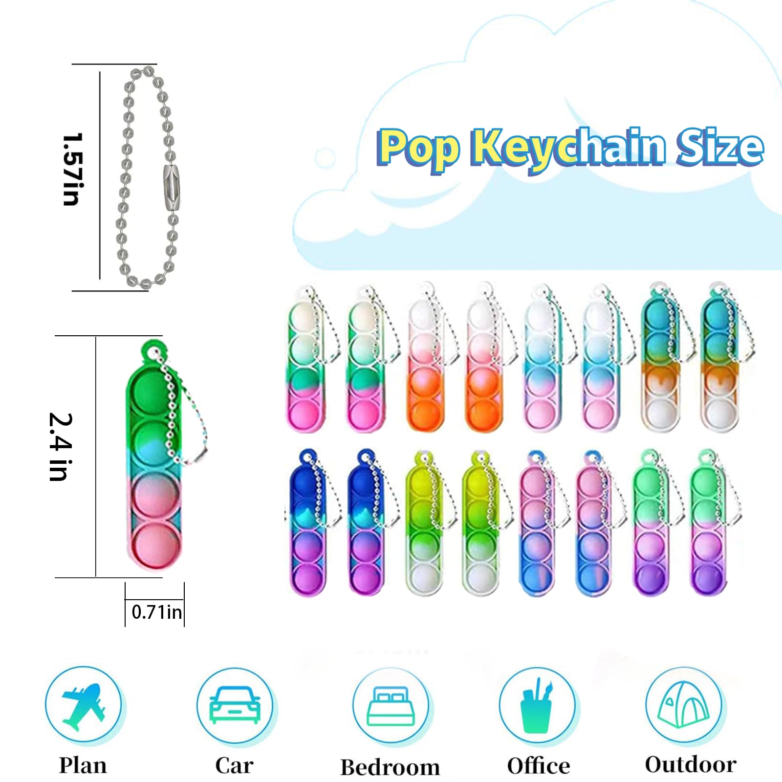 Tiusue 72 Pcs Kids Party Favors Pop Fidget Keychains – Mini Fidget Toys Bulk for Goodie Bags & Classroom Prizes