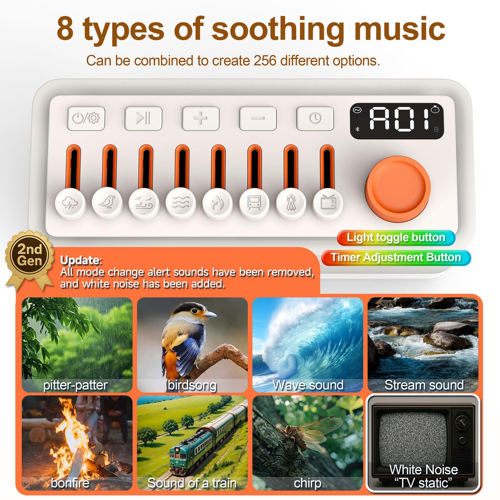 TMEHM 3-in-1 Sleep Sound Machine — 8 Sounds, Bluetooth Speaker, 12-Color Night Light