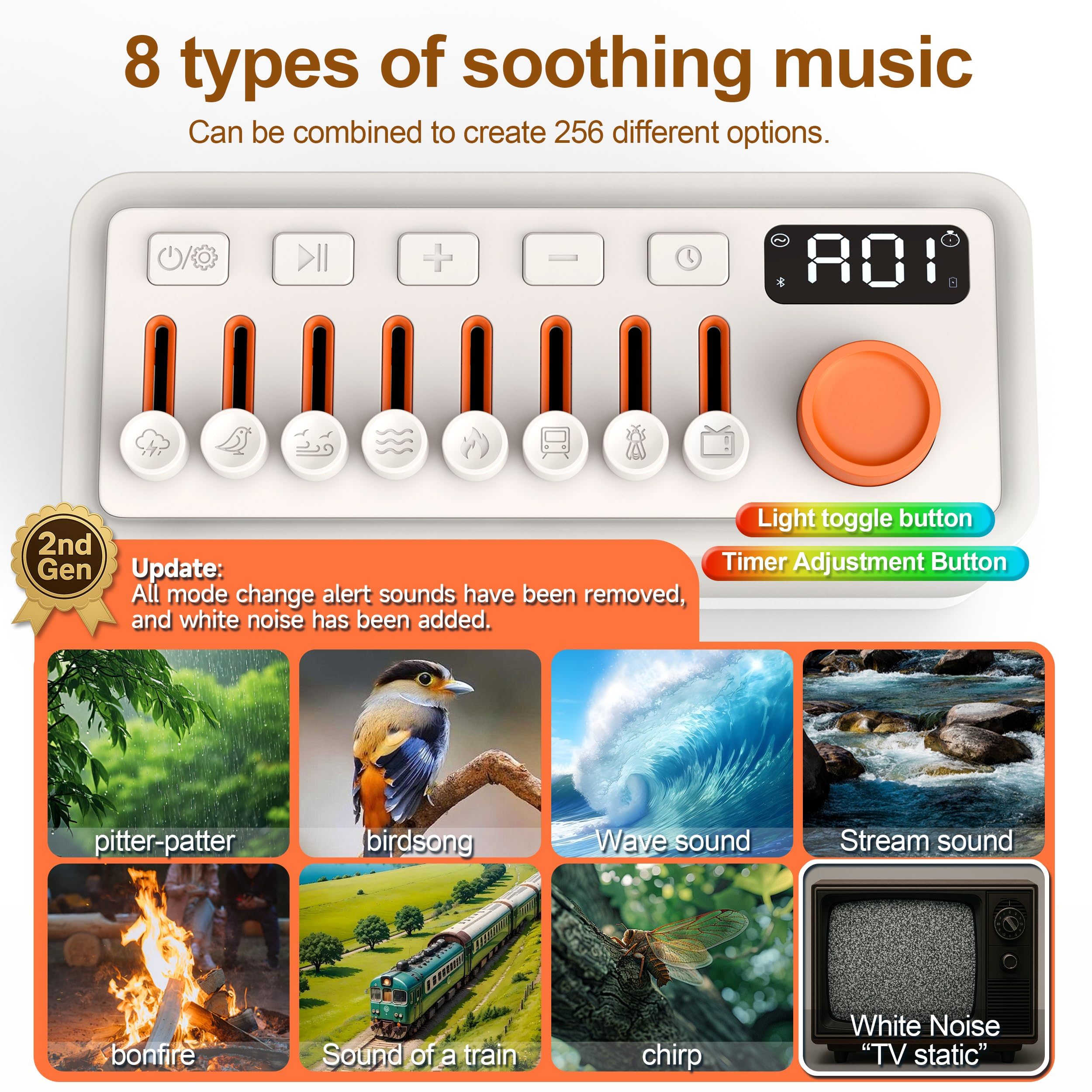 TMEHM 3-in-1 Sleep Sound Machine — 8 Sounds, Bluetooth Speaker, 12-Color Night Light
