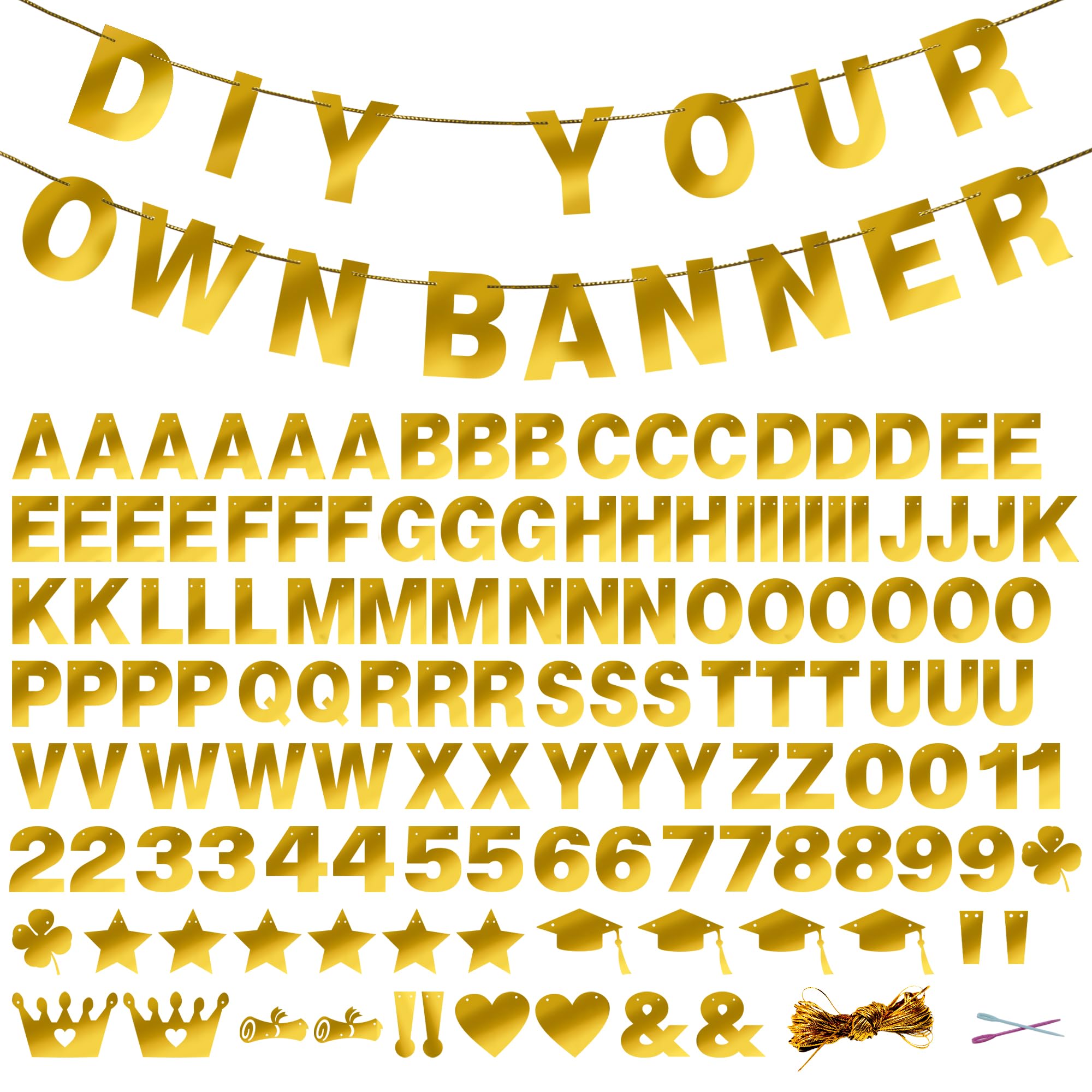 TMTECHJS 131 PCS Golden Letter Banner Set — DIY Birthday & Wedding Decor (5-inch)