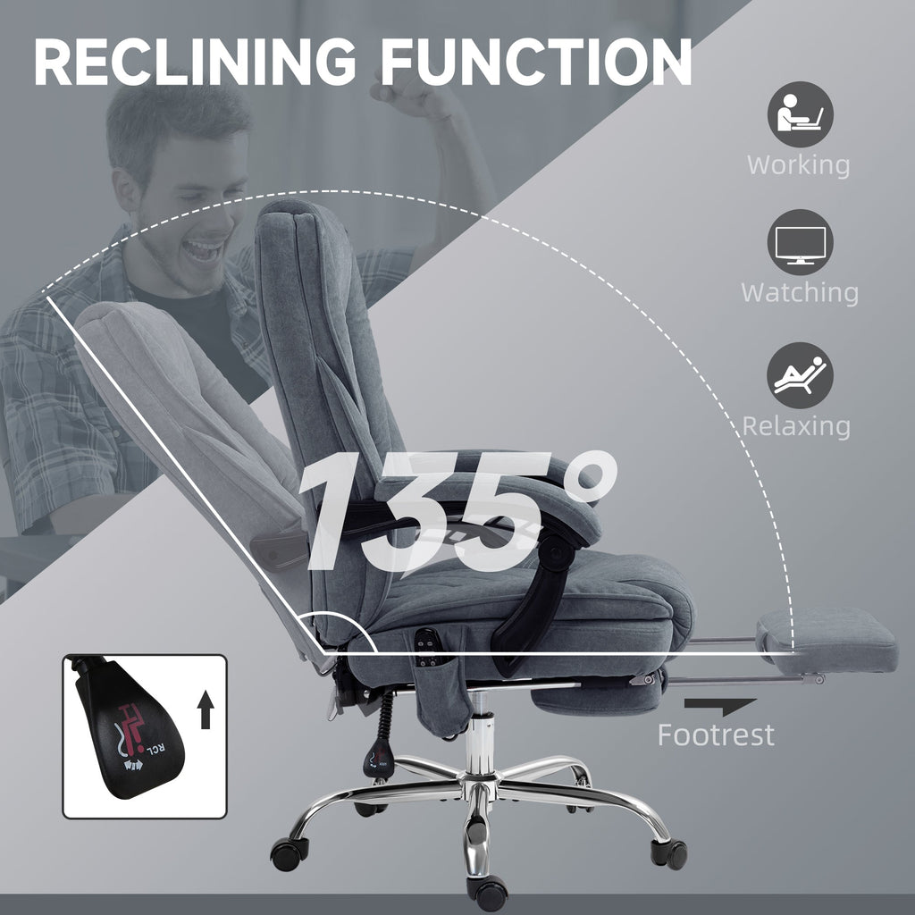 Vinsetto Massage Office Chair, Heated Reclining Computer Chair with Adjustable Height and Footrest, Dark Grey