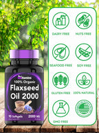 tnvitamins Organic Flaxseed Oil Softgels 2000 mg | 90 Softgels | Omega-3 | Non-GMO (Pack of 2)
