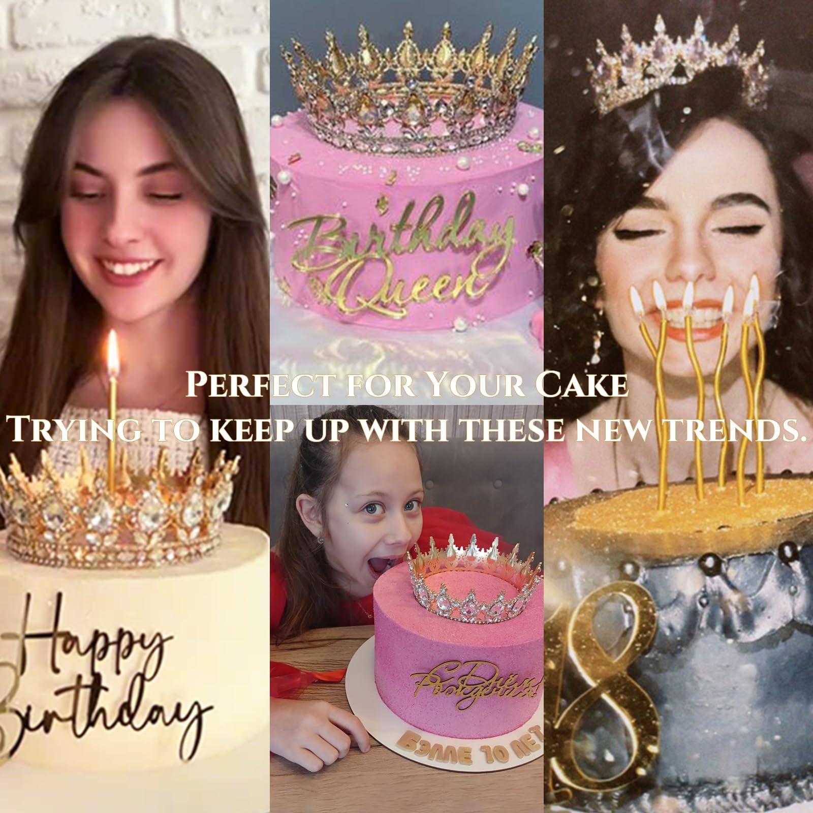 TOBATOBA Gold Queen Crown – Crystal Tiara for Weddings, Parties & Cake Topper