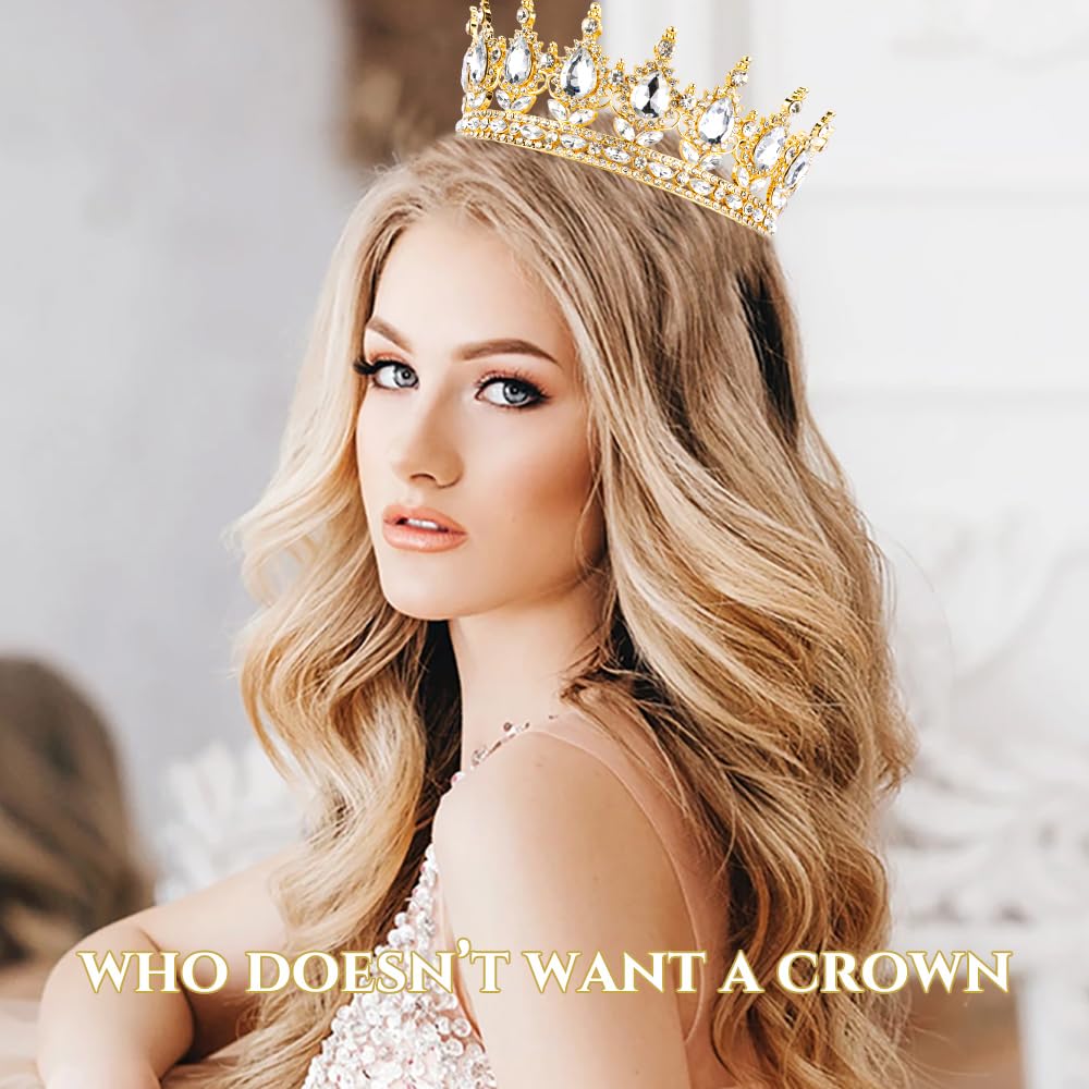 TOBATOBA Gold Queen Crown – Crystal Tiara for Weddings, Parties & Cake Topper