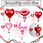 Togvu 32-Inch Red Heart Balloons + 11pc Pink-Red Lip Kiss Foil Set – Valentine Decor