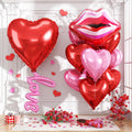 Togvu 32-Inch Red Heart Balloons + 11pc Pink-Red Lip Kiss Foil Set – Valentine Decor