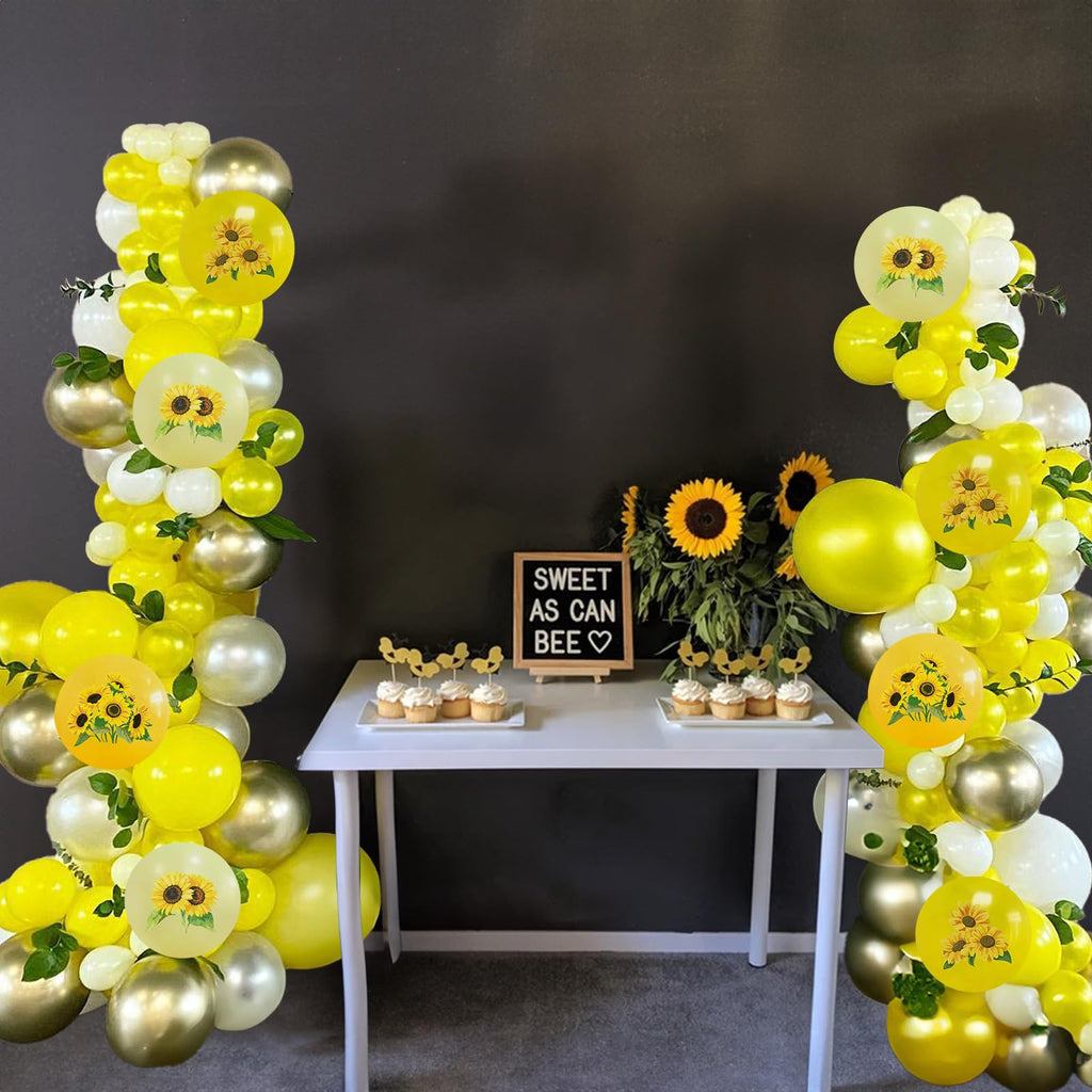 Togvu Sunflower Yellow Gold Balloons – 12in Bee Theme with Metallic Confetti