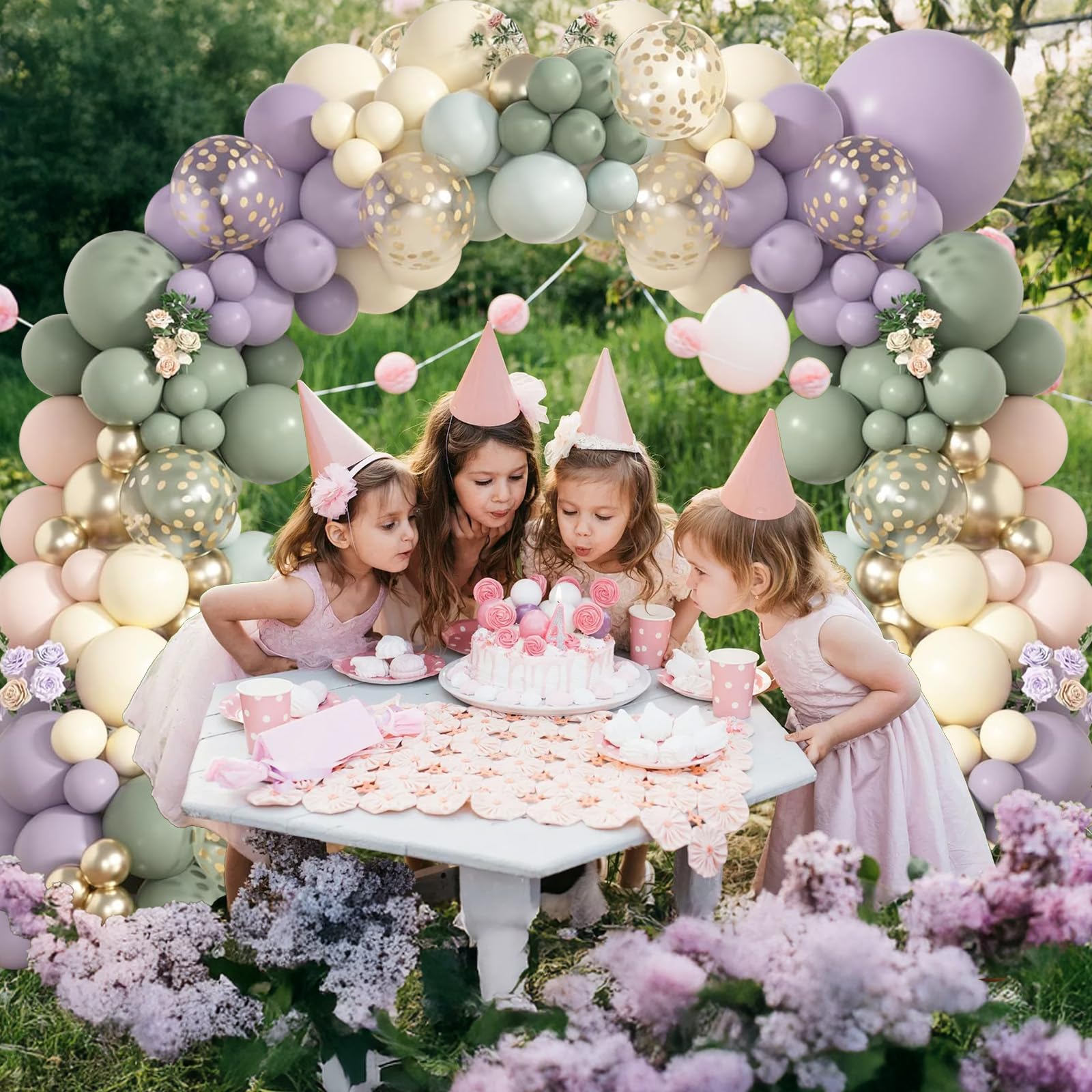 Togvu Dusty Green Purple Pink Balloons - 60 Pack, 12in Confetti Gold for Baby Showers & Weddings