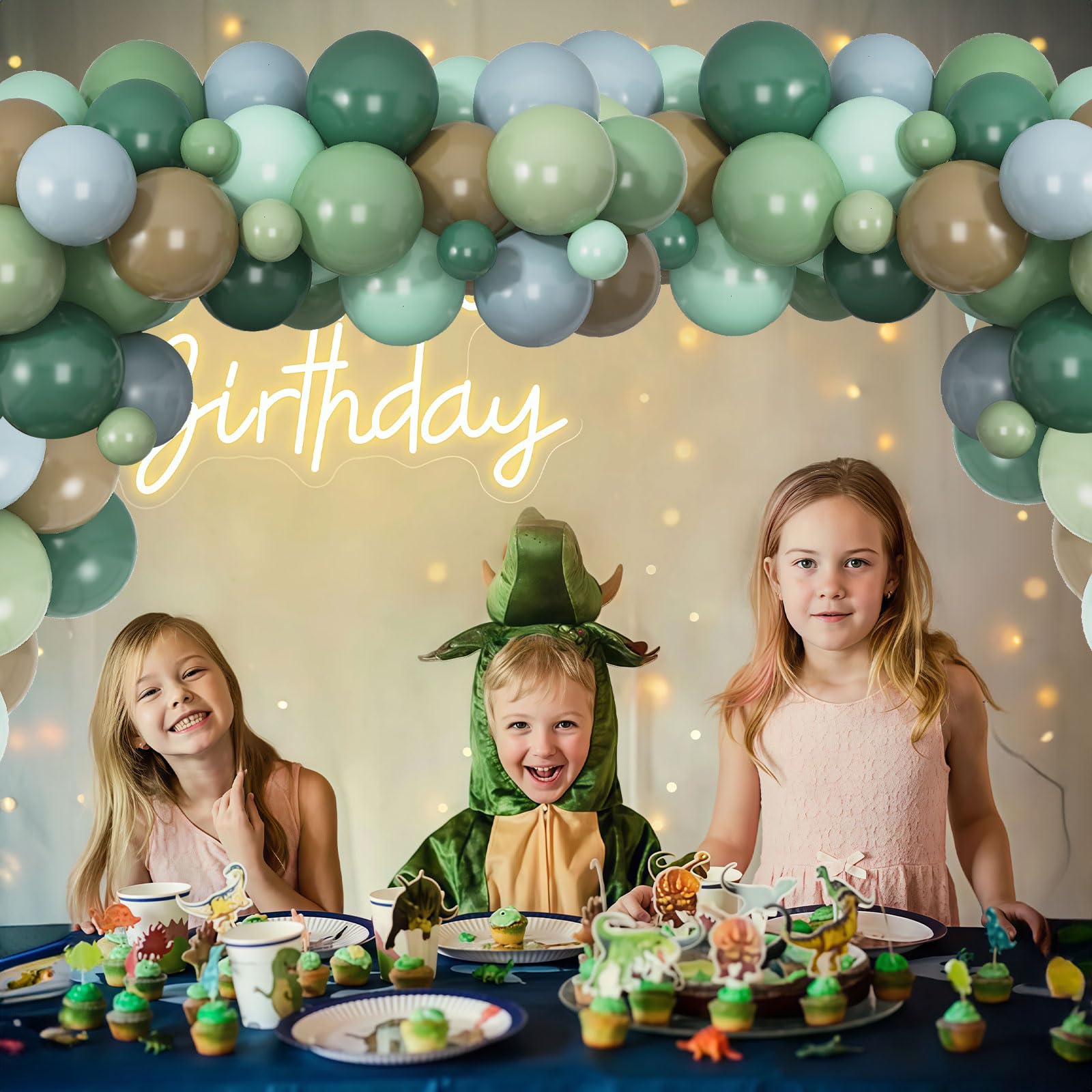 TOGVU Blue Green Brown Balloons 12in – Sage Green & Dusty Blue for Dinosaur Jungle Theme Birthdays & Baby Showers
